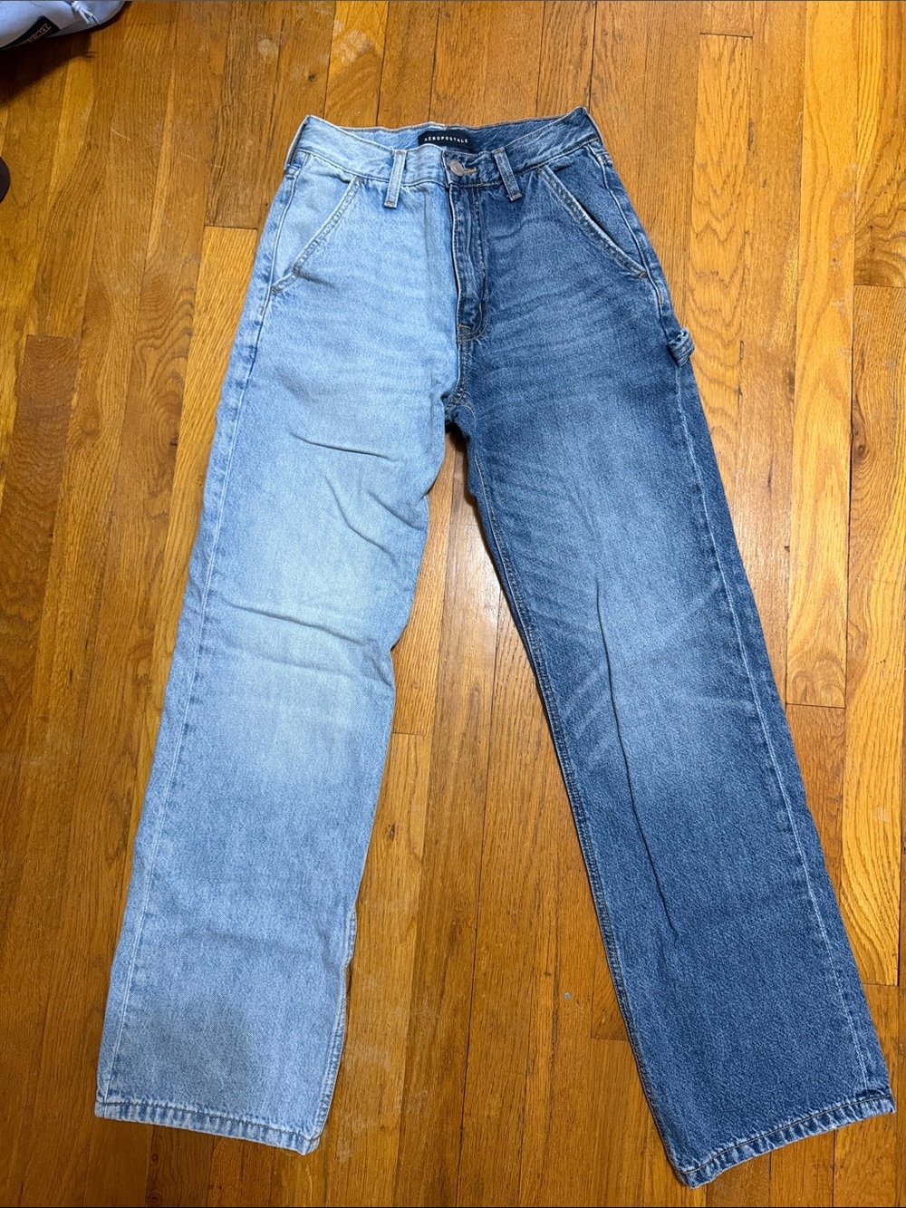 Aeropostale Two-Tone Light and Dark Blue Straight Jeans - Women's